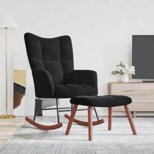 Willood Wilood Schaukelstuhl Sessel Relaxsessel Schaukelsessel Wohnzimmersessel mit Hocker Samt Schwarz