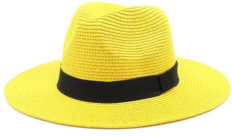 Chapeau de paille unisexe anti-UV, chapeau de paille panama (jaune)