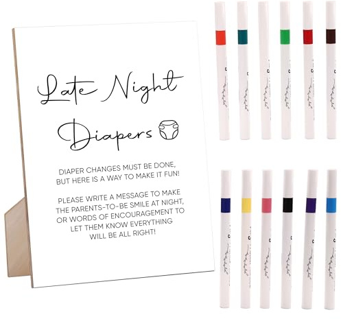 Late Night Diapers Sign, Baby Shower Sign for Baby Shower, Party Favors for Baby Showers and Baby Shower Activities, White Wooden Simple Style Sign and 12 Markers, Pack of 3