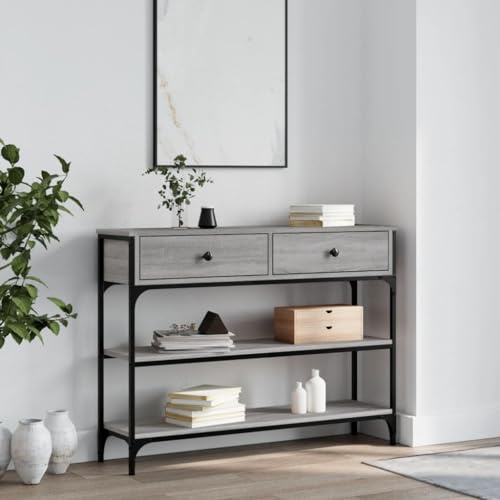FOZICV Konsolentisch fürs Wohnzimmer mit Schublade 100x25x75 cm Telefontisch Holz Couchtisch Flurtisch mit Schublade Stilvolle Beistelltisch mit Schublade Holzwerkstoff Grau Sonoma