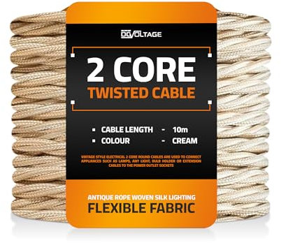 DC VOLTAGE Cable flexible trenzado de 2 hilos para lámparas, 10 m, 32,8 pies, para iluminación vintage, bricolaje, iluminación, electrodomésticos, tela trenzada. (Crema)