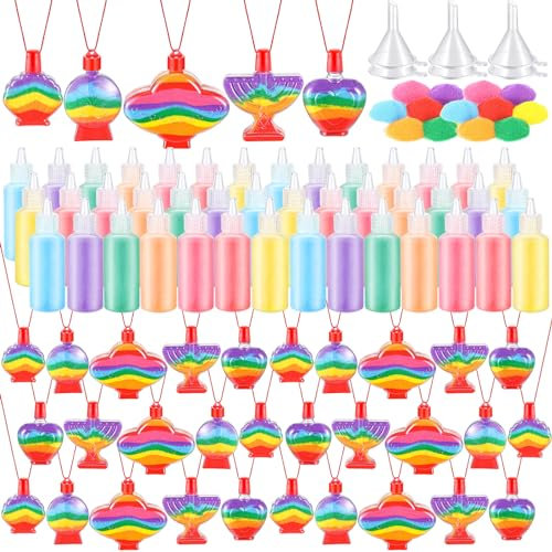 Sinmoe Sand Art Bottle Necklace Kits Include Plastic Sand Art Bottles Necklace, Colored Art Sand, Mini Plastic Funnels for Wedding Birthday Party Decoration Arts Crafts Supplies (78 Pcs)