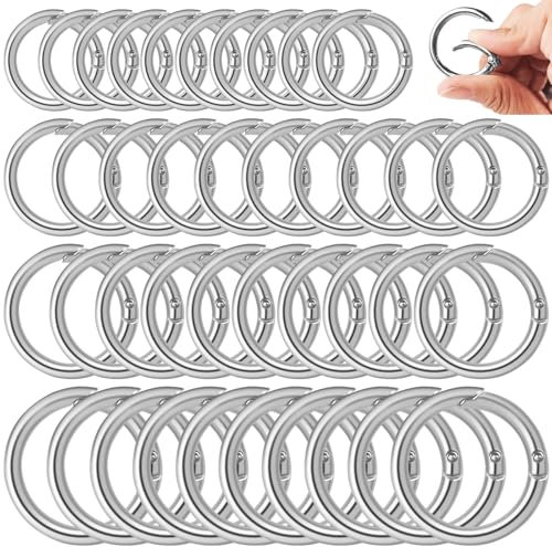 Nadinsta 40 Stück Rund Karabinerhaken, 18/20/23/26mm O-Ring Karabiner Federspaltringe, Metall ring karabiner edelstahl für Tasche Schlüsselanhänger Schlüsselring Hundeleine DIY Handwerk Machen