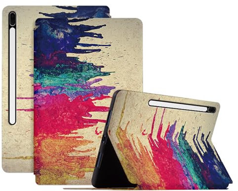 DayQiQiPu Case for Samsung Galaxy Tab S7 FE 12.4 Inch 2021 SM-T730/ T733/ T735/ T736 PU Leather Oil Painting Seriess Pattern Ultra-Thin Tablet Flip Case with Auto Wake/Sleep Protective Cover,06