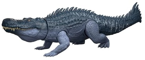 Mattel Jurassic World: Die Wiedergeburt Gigantic Thrashers-Dinosaurierfigur, Purussaurus große Spezies Spielzeug, 2 Stampfattacken, digitaler Spielspaß, JGB94, [Mehrfarbig]