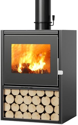 Poêle à Bois Noir Indépendant en Fonte et Acier - Utilisation Intérieure et Camping (60x49x85cm)