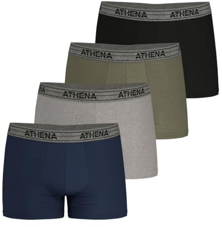 Athena Homme Basic Coton Ld40 Boxer, Marine/Chine Gris/Kaki/Noir, L EU