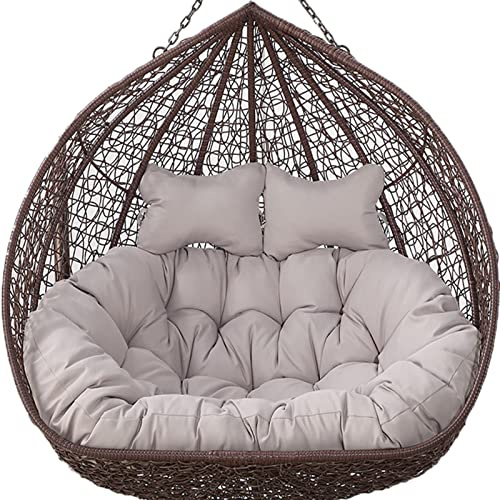 Outdoor Egg Doppel Hängeschaukel Loungesessel mit weichem tiefem Kissen und Bändern, Grau