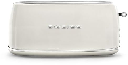 SWEISS Grille Pain Toaster GRV8 vintage, 2 Fentes, 6 Niveaux de puissance, Décolgélation, Spécial Baguettes, Rapide et Uniforme, Nettoyage Facile, Tiroir ramasse-miettes, Beige, 1500 W