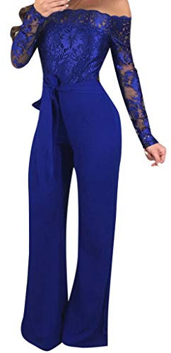 ZRYAZQ Jumpsuit Damen Elegant Festlich mit Spitze Overall Damen Sommer Lang Hochzeit Jumpsuits Sommer Weites Bein 3/4 Arm Playsuit Elegant Spitze Patchwork Romper Lang Hosenanzug Festlich Einteiler