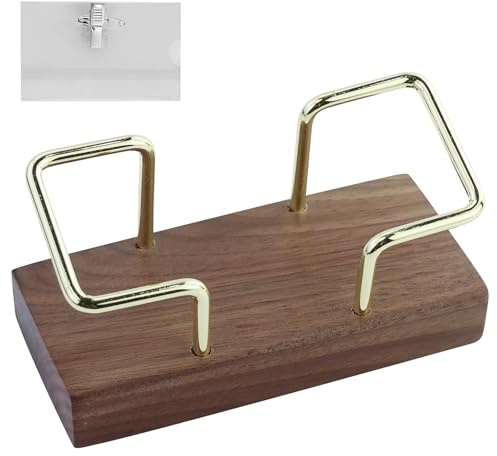 REBECCAGIBSON 1 porte-cartes de visite en bois de noyer noir avec porte-cartes en bois de noyer et laiton, rangement pour cartes de visite pour bureau, magasin, stand d'exposition, bureau