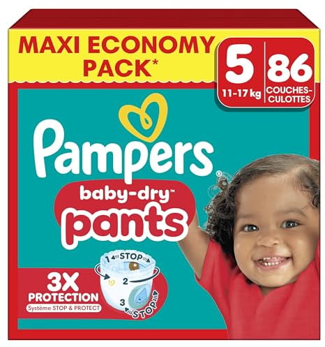Pampers Baby-Dry Pants Größe 5, 86 Windeln, 11 kg - 17 kg, 360 ° Halt, um Gähnen und Auslaufen zu vermeiden