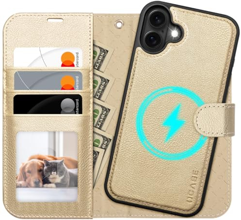 OCASE Handyhülle Kompatibel für iPhone 17 Hülle Abnehmbar 2-in-1 Gold | Magnetische Premium PU Leder Klapphülle Kabelloses Laden Kartenfach RFID Standfunktion Schutzhülle