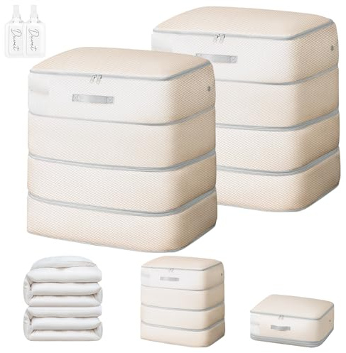 DIMJ 260L Duvet Storage Bags - Large Capacity Bedding Storage 4-Layer Ultra Space Saving Self Compression Organiser, Washable Compression Packing Cubes for Move-Dorm-Cloth-Bed, 2-Pack, Beige