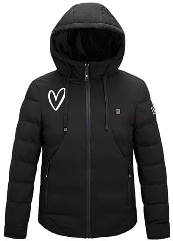 Beheizte Jacke Herren Heizjacke Damen Dünn Beheizbare Jacke Wärmende Winter Warm USB Elektrische Daunenjacke mit 3 Temperaturstufen 4 Heizzonen Heizmantel Funktionsjacke Outdoorjacke mit Kapuze