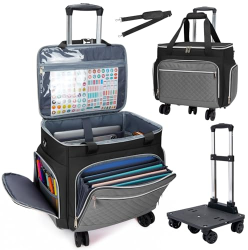 Amythe Lehrertasche mit Rollen Damen mit Akkordeon-Aktenordner, Abnehmbarer Trolley mit 5 Rädern mit Gepolsterten Taschen für 15.6 Zoll Laptop Reisen/Schule/Büro, Schwarz