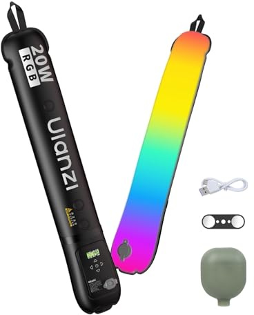 ULANZI UA20C Luce per Foto Portatile, 20W Luce Video Gonfiabile RGB 1800-10000K, Luci Fotografiche Handheld 18,5Wh Batteria USB-C Ricaricabile, Tubo Led Impermeabile per Fotografia