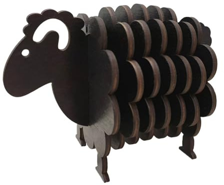 Flaroey 3D Puzzle Shape Sheep,Wooden Coasters for Drinks,Set of Humorous Sheep Coasters,Cute Animal Coasters,Black