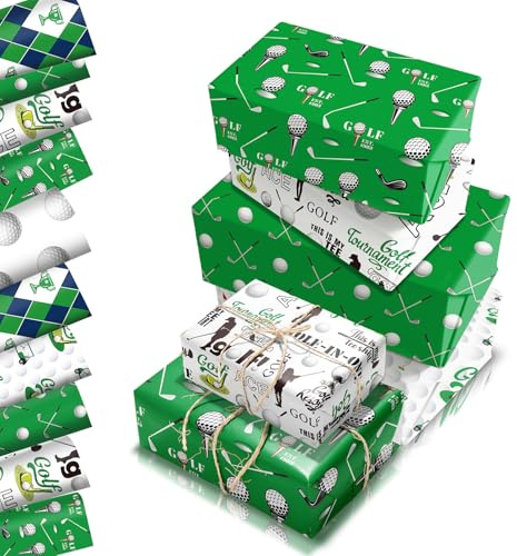 Golf Geschenkpapier, 12 Bögen, Geschenkverpackung für Golfliebhaber, Dekoration für Geburtstag und Golfparty, 68x50 cm