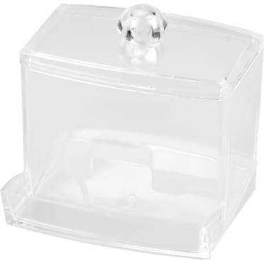 Hopzab Transparent Rectangular Cotton Bud Holder with Lid Acrylic Cotton Swabs and Balls Dispenser Jar Cosmetics Makeup Storage Box for Bathroom Dressing Table
