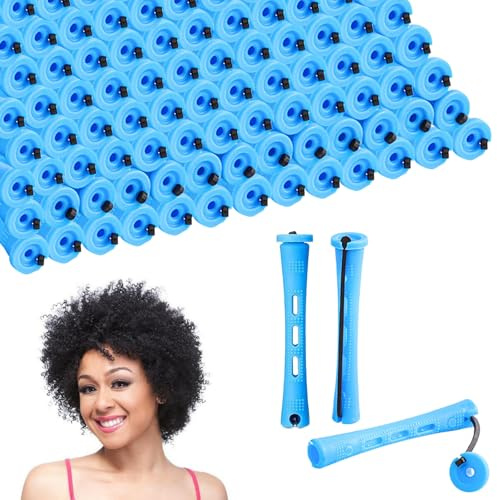 HTTDSLF 80 Pièces Permanente Cheveux Boucle Kit de Petite Taille, Permanente pour Cheveux Longs et Courts, Bigoudis Cheveux Court de 0,35 Pouce, Tige de Bigoudis DIY pour Coiffures Naturels