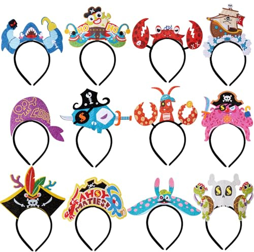 TinkerPlay 12 PCS Kinder Haarreif Filz Stirnbänder,Kopfbedeckung Karneval Fotobox Accessoires, Themenparty Kindergeburtstag Mitgebsel Spielzeug Geschenke für Mädchen Jungen (Piraten)