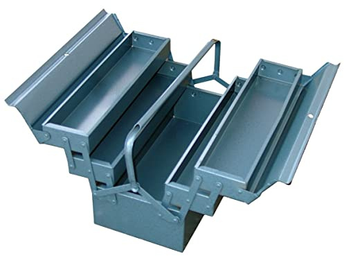SW-Stahl Werkzeugkasten 430 mm - Ausklappbar - Werkzeugkiste Stahlblech | Blau lackierter Metall-Werkzeugkoffer, 5 Fächer, Maße 430x200x200 mm, robuste Industrie-Qualität für Profis und Werkstatt