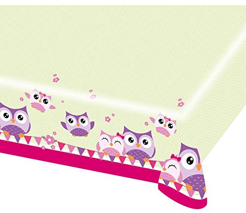 Amscan 998347 - Tischdecke Eule, 1 Stück, Größe 120 x 180 cm, hellgrün mit mehrfarbigen Motiven, Happy Owl, Kunststoff, wasserabweisend, Geburtstag, Kinderparty, Mottoparty, Tischdekoration