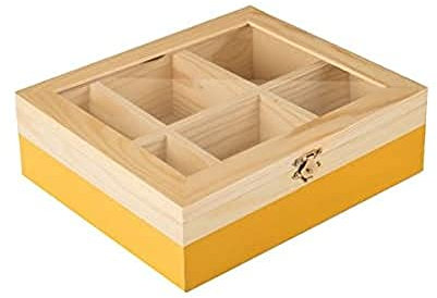 Ibili Teebox mit 6 Fächern aus Pinienholz, Holz, braun/orange, 18 x 21.5 x 7 cm