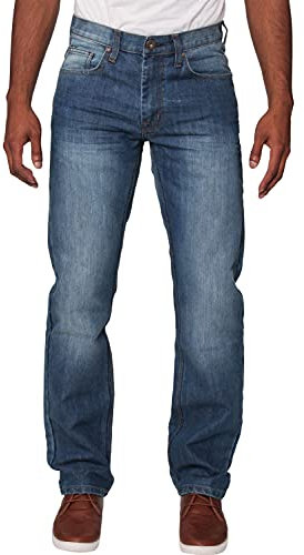 New Mens Enzo Regular Fit Straight Denim Blue Jeans Pants All Waist Sizes Mid Stone Wash 40 W X32L