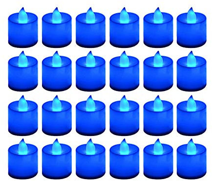 LANKER 24 Pack Flameless Led Tea Lights Candles, Flickering Blue Battery Operated Electronic Fake Candles, Decorations for Wedding, Party, Christmas, Halloween and Festival Celebration (Blue)