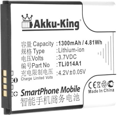 Akku-King Akku kompatibel mit Alcatet TLi014A1 - Li-Ion 1300mAh - für One Touch Evolve, Evolve 2, Fire, Glory 2T, Inspire 2, Pixi 3 4.5, Pixi Pulsar LTE