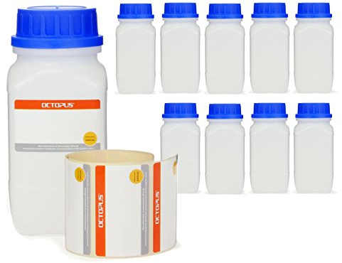 Octopus 10 Weithalsflaschen aus HDPE, UN-zugelassen | Kompakte Gefahrgutflasche aus chemikalienresistentem HDPE, für Proben, Flüssigkeiten, Pasten und Granulate