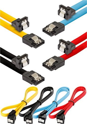 POPPSTAR 4x 0.5m Sata 3 HDD SSD data cable (plug straight at 90° angled) (up to 6 Gbps), hard drives sata cable, motherboard, PC case modding, black, yellow, red, blue