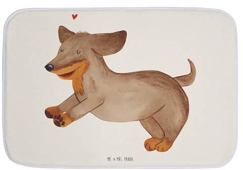 Mr. & Mrs. Panda Badteppich Hund Dackel - Geschenk, Badematte, Badvorleger, Happy Dog, Duschvorleger, Badgarnitur, Hunderasse, Dachshund,