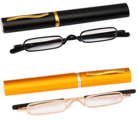 KoKoBin 2 Stuk Mini Schmal Lesebrille Federscharnier Metall Lesehilfe Unisex-Sehhilfe mit Etui +1.5