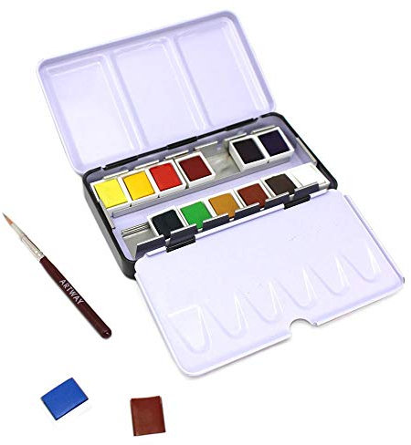 Artway Travel Watercolour Paint Set - 14 Half Pans with brush