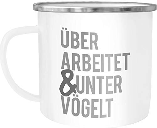 Moonworks Emaille Tasse Becher mit Spruch überarbeitet & untervögelt Kaffeetasse weiß-metall unisize