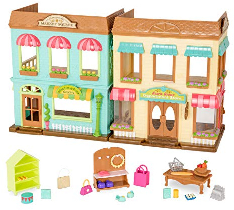 Li’l Woodzeez Honeysuckle Marktplatz Kaufladen-Spielset mit 5 Lichtern | Kaufladen-Spielset mit 24 Teilen, Registrierkasse, Einkaufskorb, Regalen und Zubehör für Rollenspiele im Laden, 3+ Jahre