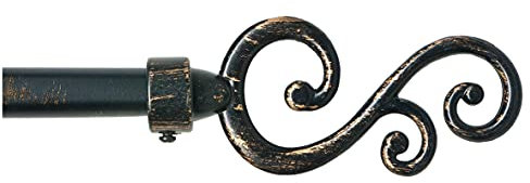 emmevi Gardinenstange, ausziehbar, 120-210 oder 160-300, Eisen, Antikoptik, Shabby-Chic, Gardinenstange, SPIRALI,120-210, Schwarz-Gold