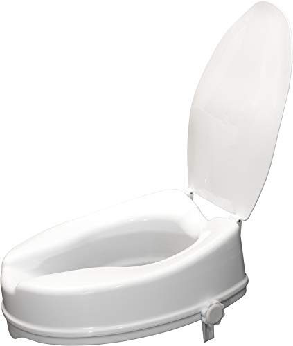 Aidapt Raised Toilet Seat with Elevation, Sturdy Comfortable Construction, Easy to Fit Lock on System with no Tools Required, (Eligible for VAT Relief) (4 Inch with Lid)