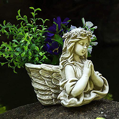 GECOKU Römischer Stil Urnenvase Blumentopf Bonsai Sukkulente Pflanzer Engel Ornament Figurine Outdoor Dekoration, Engelsflügel + 8,4 Zoll