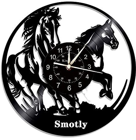 Smotly Wanduhr aus Vinyl, Motiv: Pferd, Retro, große Wanduhr, mit 7-farbiger Nachtlichtfunktion, Heimdekoration, digitale Wanduhr (ohne Licht)