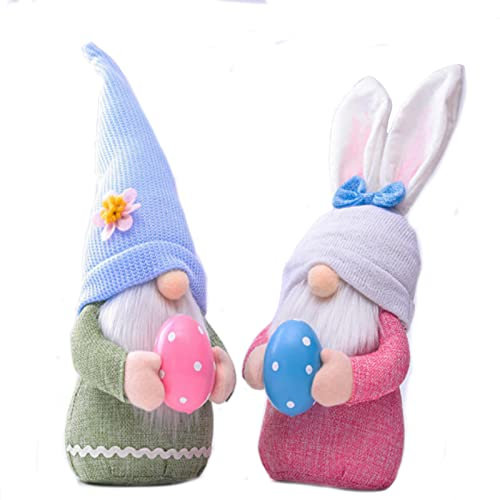 Spldsun 2 Stück Ostern Deko Wichtel Handgemachte, Plüsch Osterhasen Zwerg, Mini Osterhasen, Hase Deko Tischdekoration, für Kinder Familie Weihnachtsdeko Innen Draußen