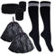 Cheerleader Set | Accessoires Pompons Kniestrümpfe Schweißbänder | Zubehör-Set Kostüm Damen (schwarz)