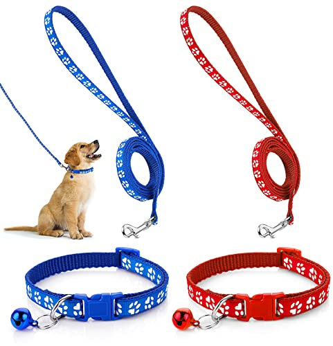 Molain Dog Puppy Pet Cat Kitten Collar and Leash Set, Adjustable Pet Dog Car Collar with Leash, Durable Training Rope Quick Release Clip Buckle Collar for Small Dog Cat Puppies Kittens