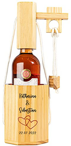 Geschenke 24 - Flaschenpuzzle | Geschenk zur Hochzeit | für Weinflasche | Sektflasche | aus Edelholz | Rätsel | Geduldspiel | Weinliebhaber | Partyspiel (Herzen)