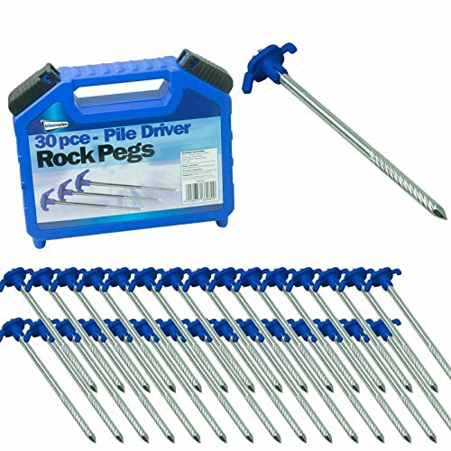 Tent Pegs Pile Driver Hard Ground Rock Pegs Caravan Tent Awning Steel Set 30