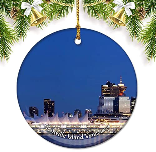 Canada Granville Island Vancouver Weihnachtsschmuck für Baum, Keramik-Anhänger, doppelseitig, Ornament, Dekoration, Weihnachtsgeschenke, Porzellan, Reise-Souvenirs