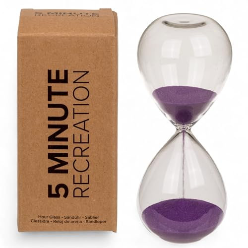 5 Minuten Timer Recreation Relax Refresh Recharge, dekorative Sanduhr Timeruhr, Dekoration Zeitmesser in Küche Wohnzimmer Büro, Geschenk für Freunde Familie, 12,5cm (Violett)